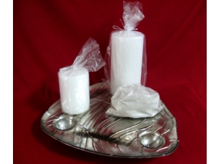 Candle holder with 2 candles and decoration "Happy", 4 pieces