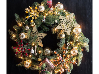 Christmas branches, wreaths and garlands