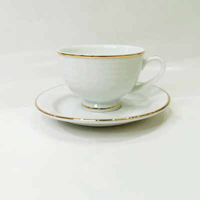 "Simplicity Thick Edge Gold" Cana ceai cu farfurioara 253 ml, C-9.5 cm, S-15.2 cm, 2 pcs., Seturi de căni cu farfurii , căni, 
