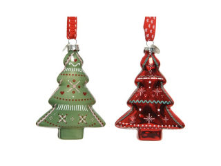 Ornament  Tree  , green/red , h9,30cm, 1pcs