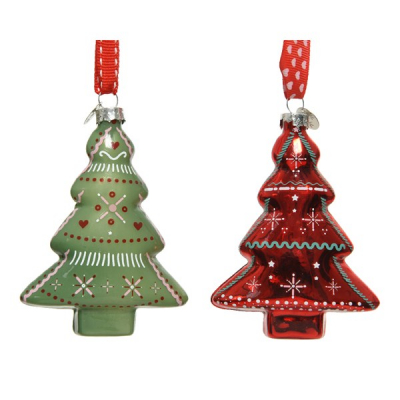 Ornament  Tree  , green/red , h9,30cm, 1pcs, Decorațiuni, 