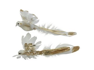 Ornament  Birt ,white/gold , h13cm, 1pcs