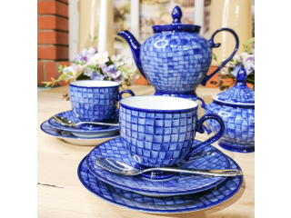 "Hand Painted Blue" Set de ceai, 22 piese