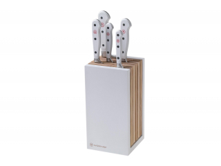 "CLASSIC WHITE"  Set cutite cu suport de lemn, 5 piese.