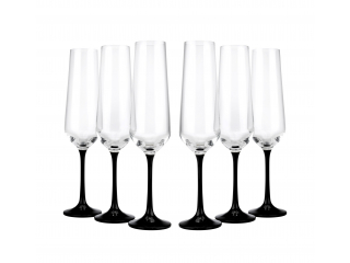 "Sandra" Set pocale cu picior negru pu sampanie 200 ml, 6 buc.