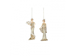 Ornament "Lady", champagne, h15cm,  1buc