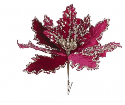 Clama "Poinsettia", bordeaux, l22w24h10 cm, 1 pcs., Decor Christmas, 