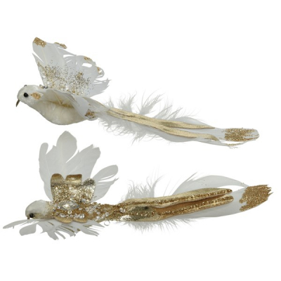 Ornament  Birt ,white/gold , h13cm, 1pcs, Decorațiuni, 