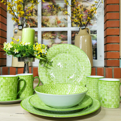 "Hand Painted Green" Set de masa, 25 piese, Servicii de masă pentru 6 persoane , 
