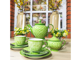 "Hand Painted Green" Set de ceai, 22 piese