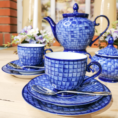 "Hand Painted Blue" Set de ceai, 22 piese, Seturi de ceai pentru 6 persoane , 
