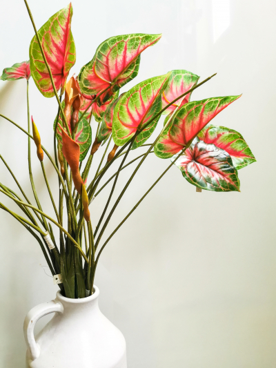 Buchet artificial"Caladium Heaven" Green Pink H71, 1 buc, Flori artificiale, 