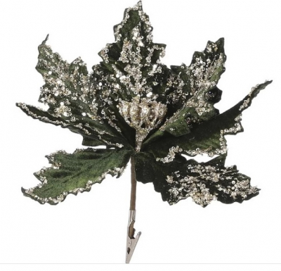 Clama "Poinsettia", verde inchis, l22w24h10 cm, 1 pcs., Decor Christmas, 